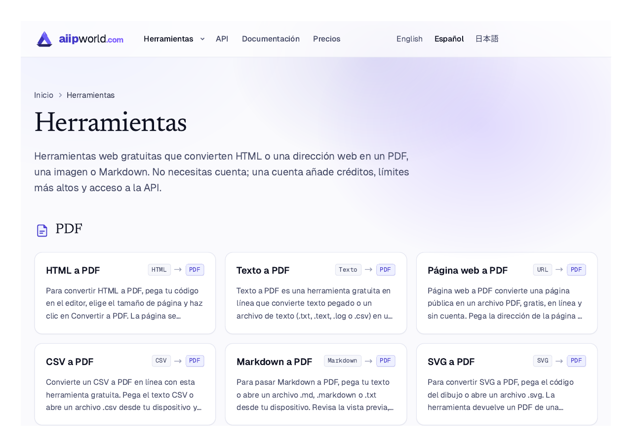 PDF de la página de herramientas en español de aiipworld.com (página 1)