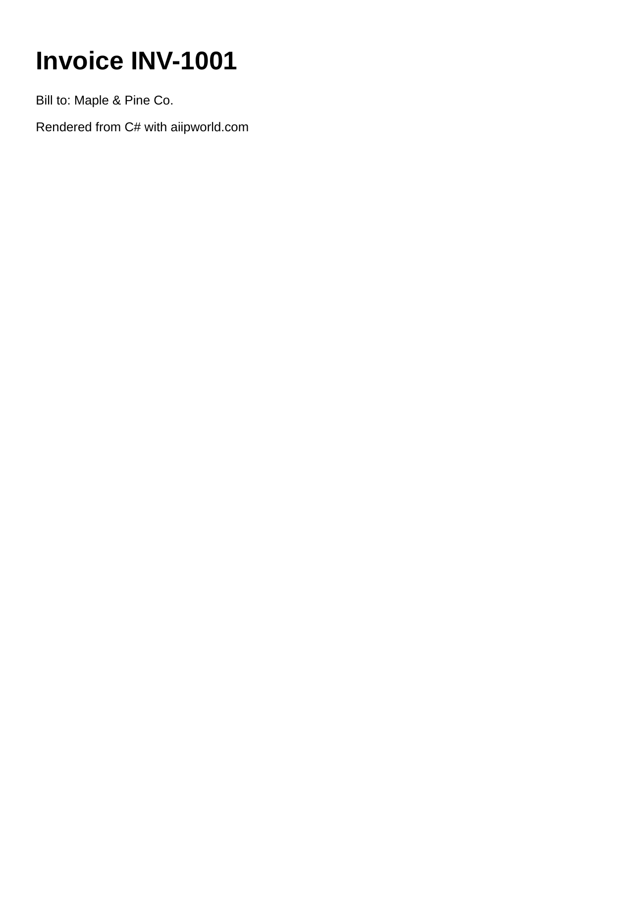 One-page invoice PDF written by the C# example (page 1)