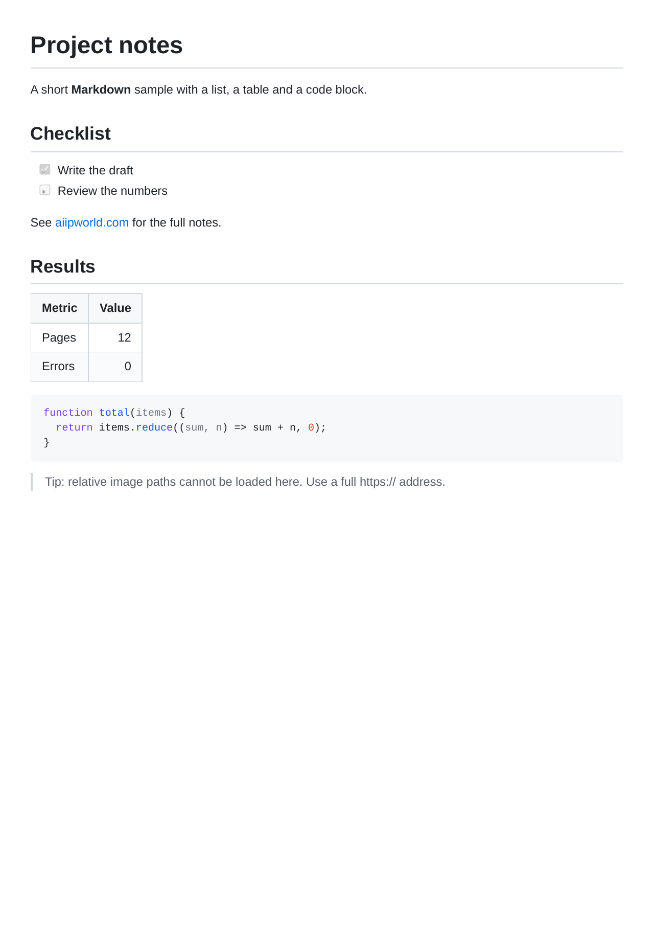 PDF made from a Markdown sample (page 1)