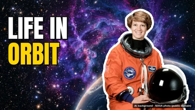 Example space thumbnail: the title LIFE IN ORBIT next to an astronaut in an orange suit in front of a galaxy